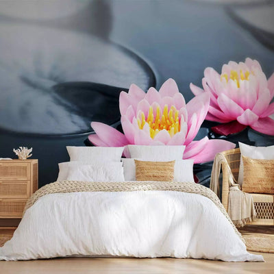 Wall Murals With lotus flowers on a gray background - lotus flowers, 60680g -art