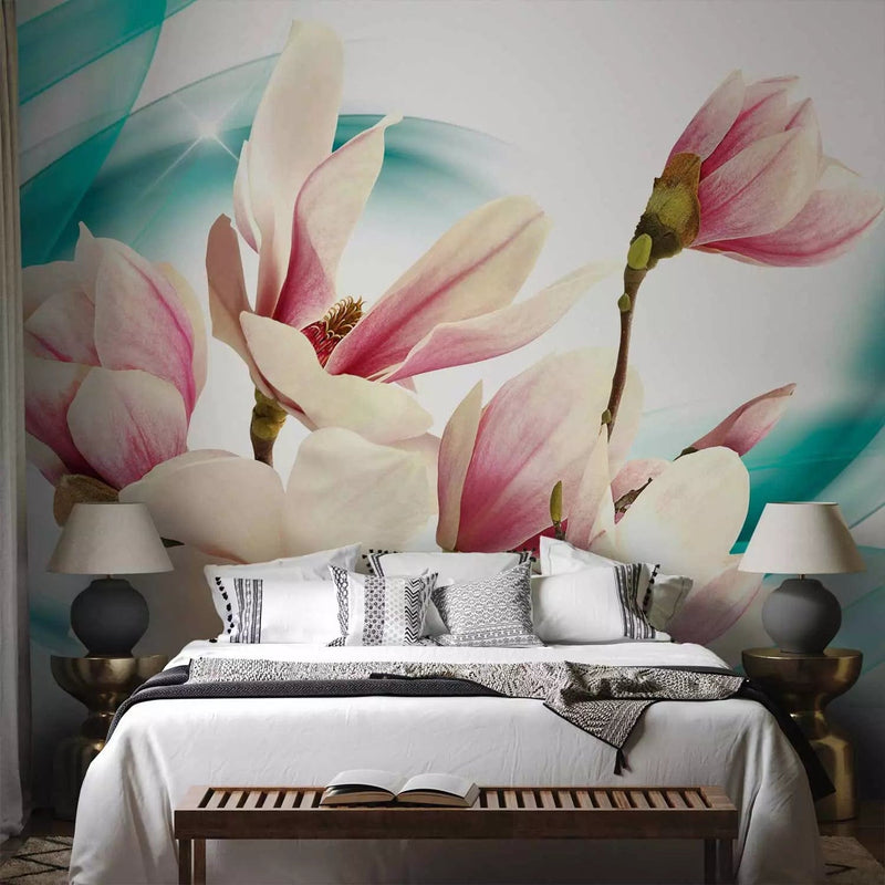 Wall Murals with magnolia flowers in blue, 63835g-art