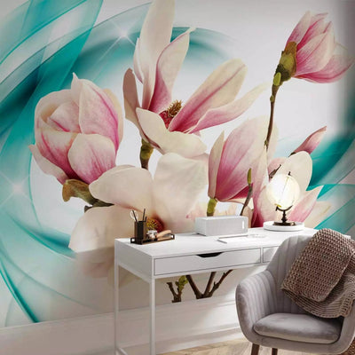 Wall Murals with magnolia flowers in blue, 63835g-art