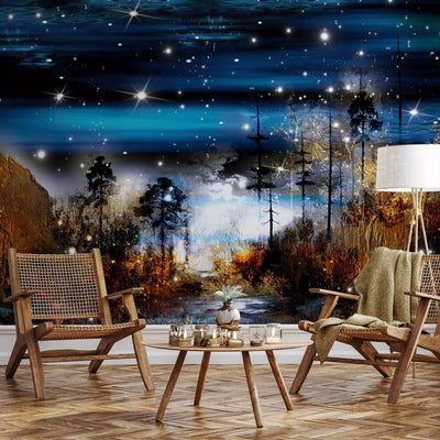 Wall Murals with magical forest in blue, 59728G-ART