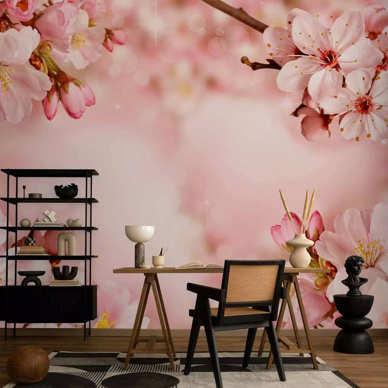 Wall Murals With beautiful spring flowers. Cherry flowers pink in G-art