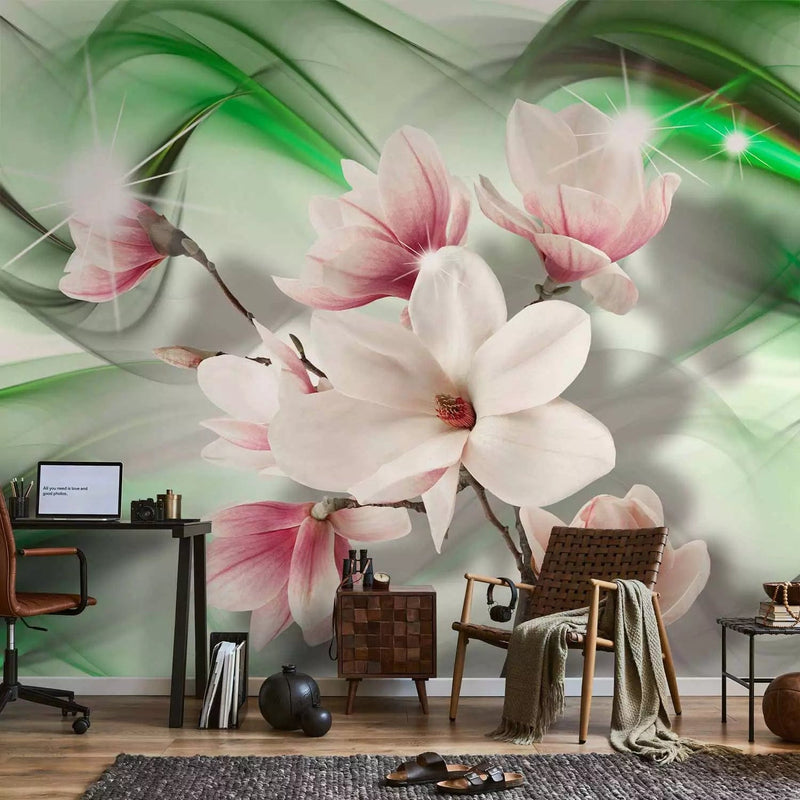 Wall Murals With magnolia flowers. Green tones, 62466g-art