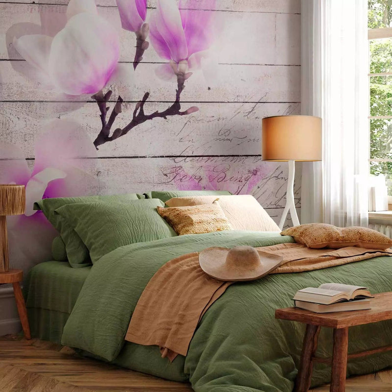 Wall Murals - Purple magnolia flowers on the wood surface, 62469 G-art