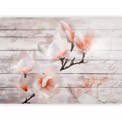 Fototapetes - oranžas magnolijas ziedi uz beša koka virsmas, 62470 G-ART