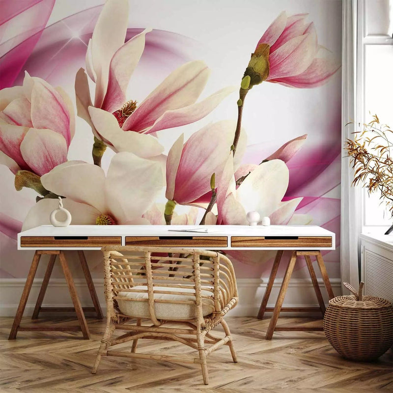 Wall Murals with magnolia flowers in pink color, 63832 - odorless G -art