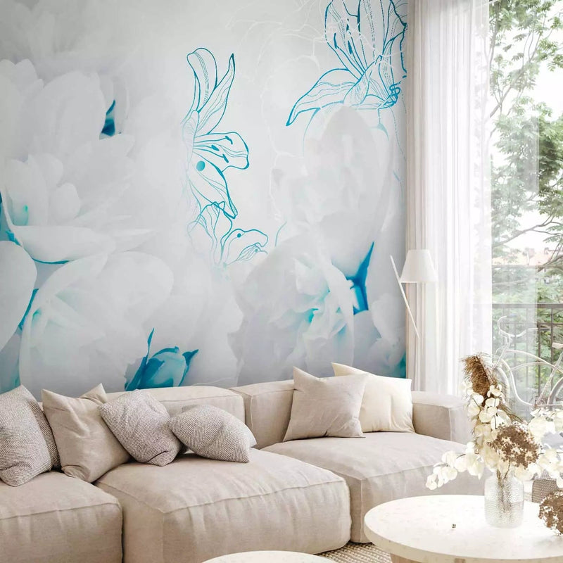 Wall Murals - white jasmine with stylized flowers in Zili, 60797g-art