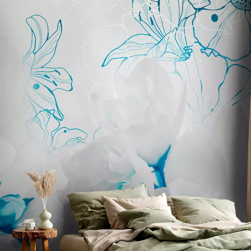 Wall Murals - white jasmine with stylized flowers in Zili, 60797g-art