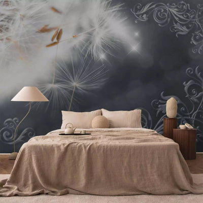 Wall Murals - Large white dandelion with gray ornaments, 64449g-art