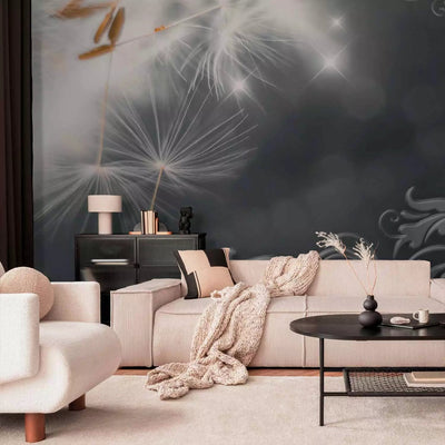 Wall Murals - Large white dandelion with gray ornaments, 64449g-art