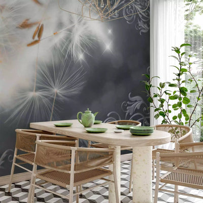 Wall Murals - Large white dandelion with gray ornaments, 64449g-art