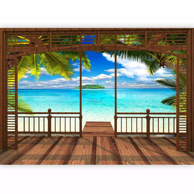 3D Wall Murals - landscape with paradise beach, palm leaves, 93933G-ART