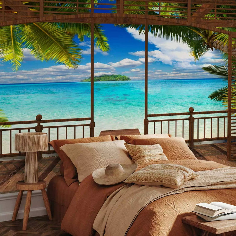 3D Wall Murals - landscape with paradise beach, palm leaves, 93933G-ART