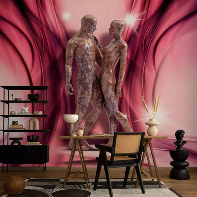 Wall Murals - Sculpture with two figures on a pink background, 61225G-ART