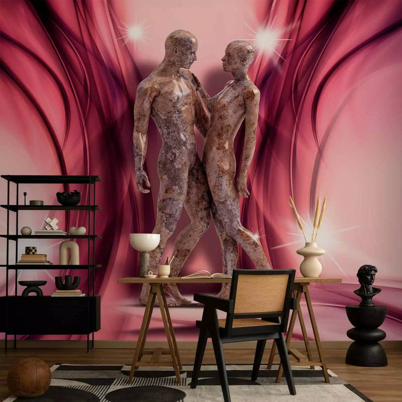 Fototapetes - Skulptūra ar divām figūrām uz rozā fona, 61225  G-ART