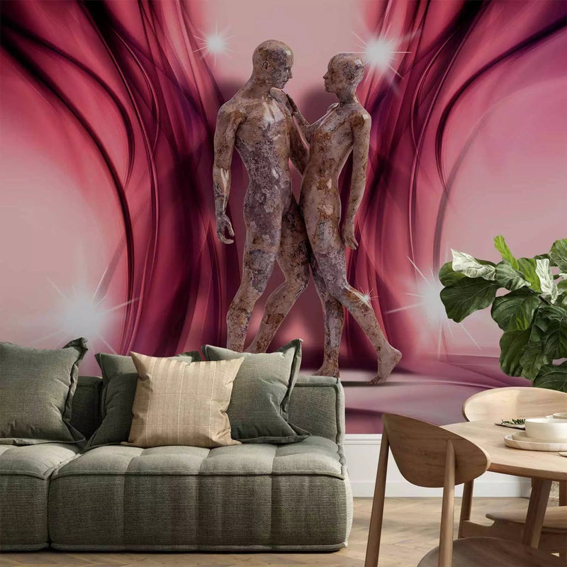 Wall Murals - Sculpture with two figures on a pink background, 61225G-ART