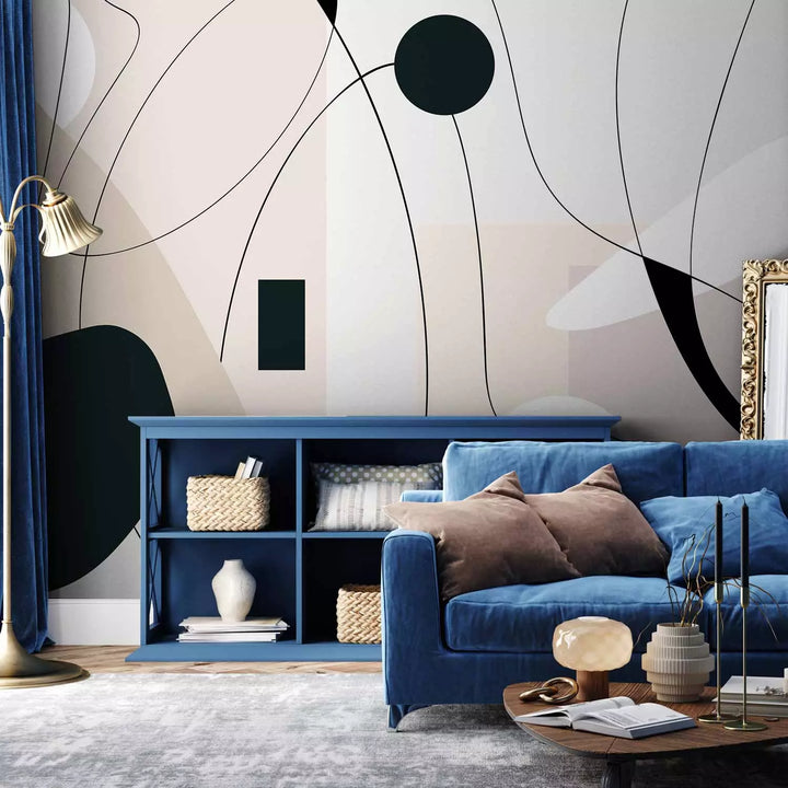 Fototapetes - Melnas līnijas un ģeometriskas figūras uz gaiša fona G-ART