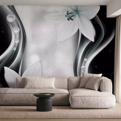 Wall Murals (black and white with flowers) - Cosmic Lilies - 63836G-ART