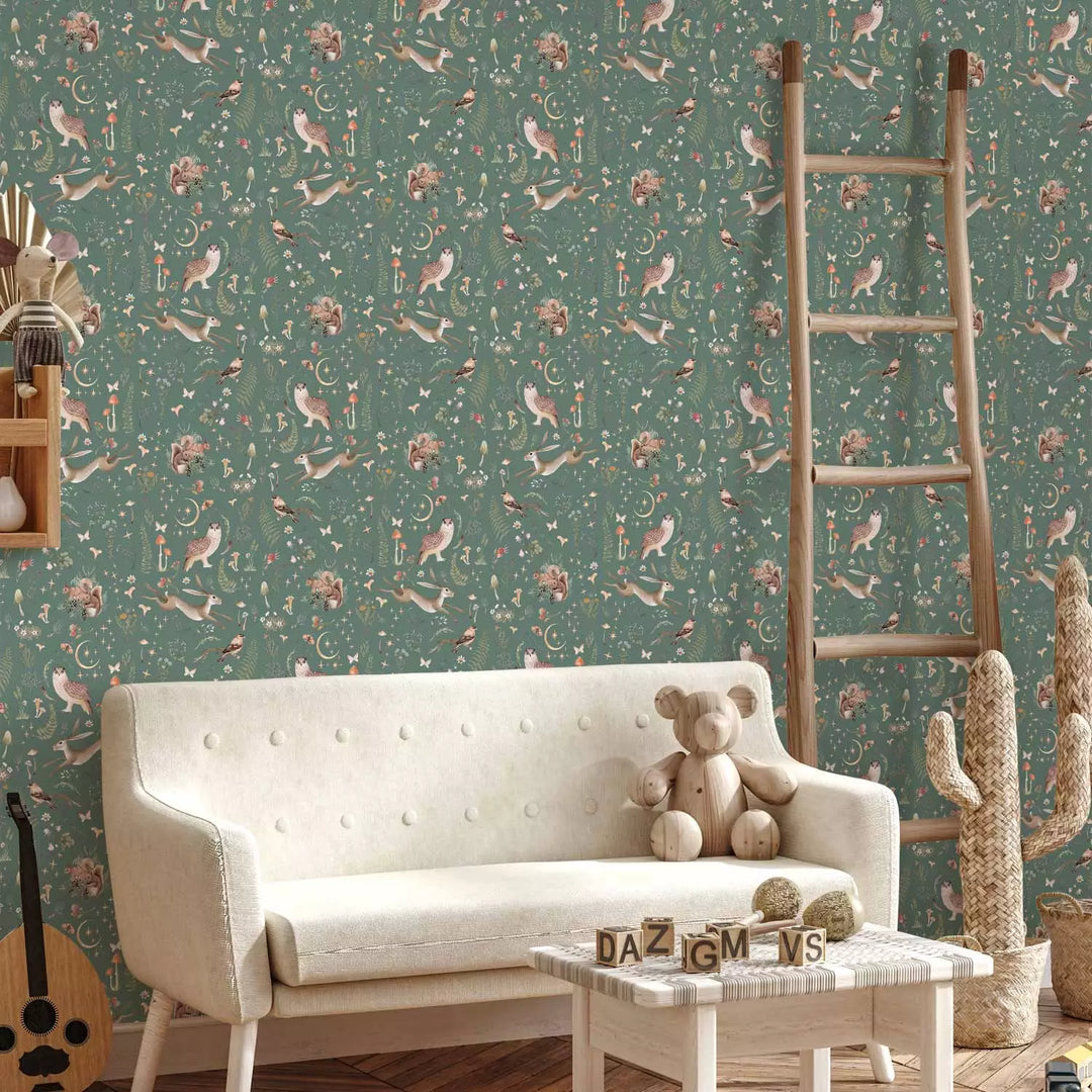 Fototapetes - Meža daba vintāžas stilā, zaļā krāsā - 149226 G-ART