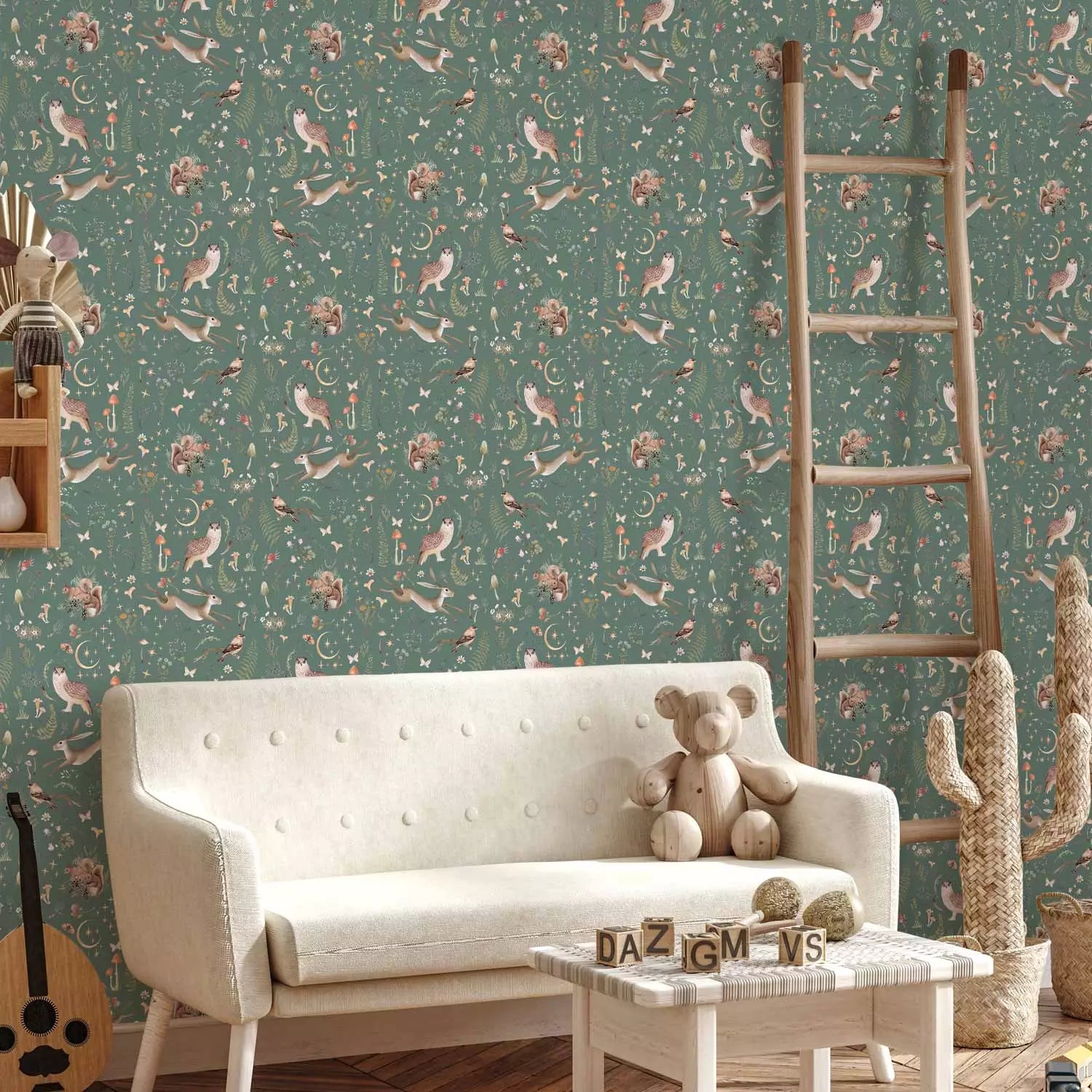 Fototapetes - Meža daba vintāžas stilā, zaļā krāsā - 149226 G-ART