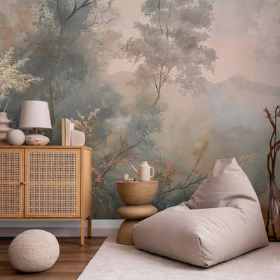 Wall Murals - Peaceful view of trees and bushes in the morning mist - buy G-ART