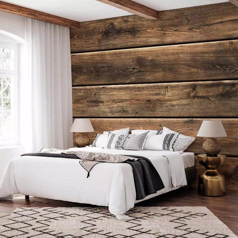 Wall Murals bedroom with natural wood imitation brown in G-art