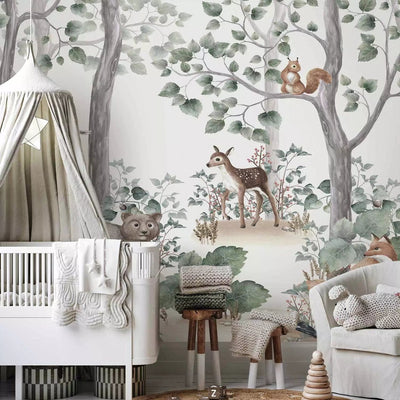 Wall Murals Children - Forest with Animals: Fox, Birds, Lacisg -Dart