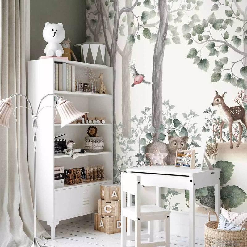 Wall Murals Children - Forest with Animals: Fox, Birds, Lacisg -Dart