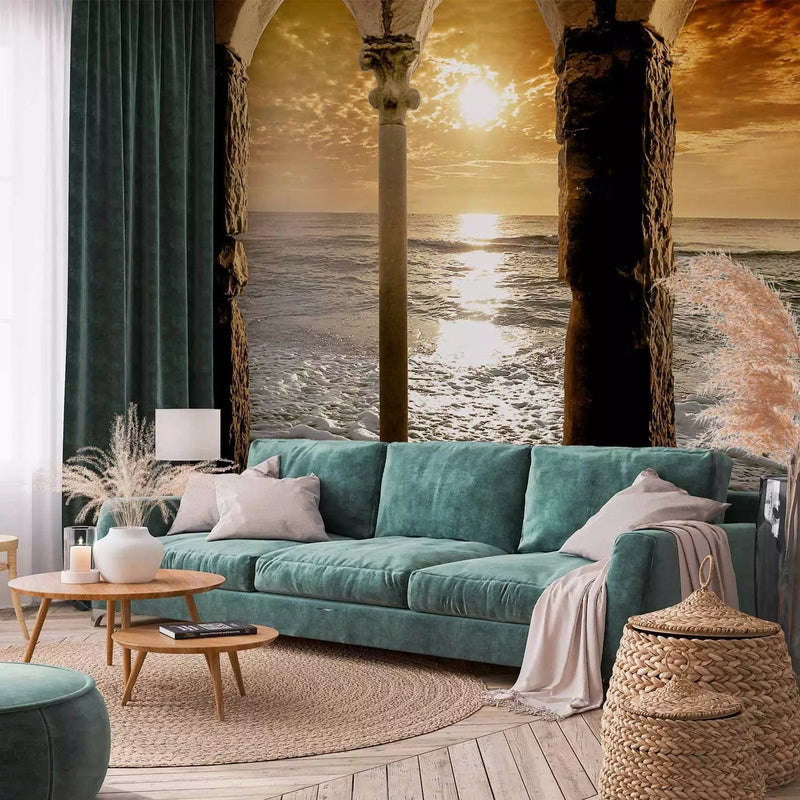 Wall Murals with a perspective on the sea beach - a peaceful atmosphere G -art