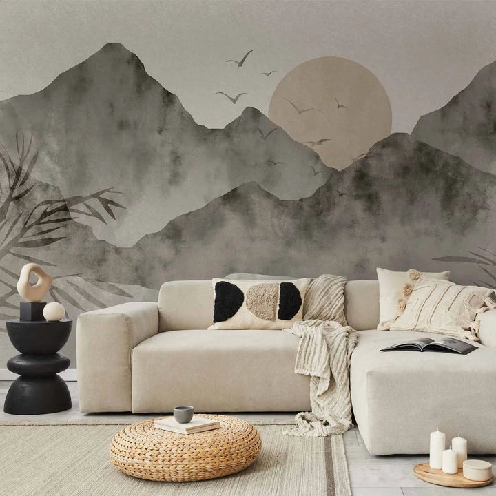 Wall murals - Peaceful majesty of nature: Watercolor mountain landscape in cool tones, 145092