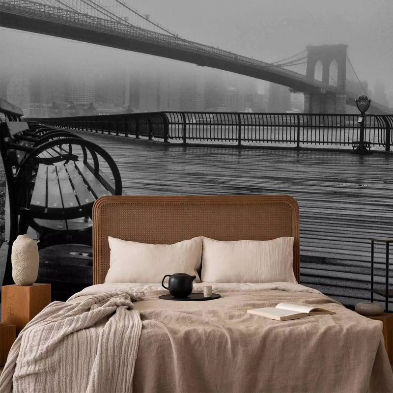 Wall Murals With a foggy day at the Brooklyn Bridge in New York, 61875g-art