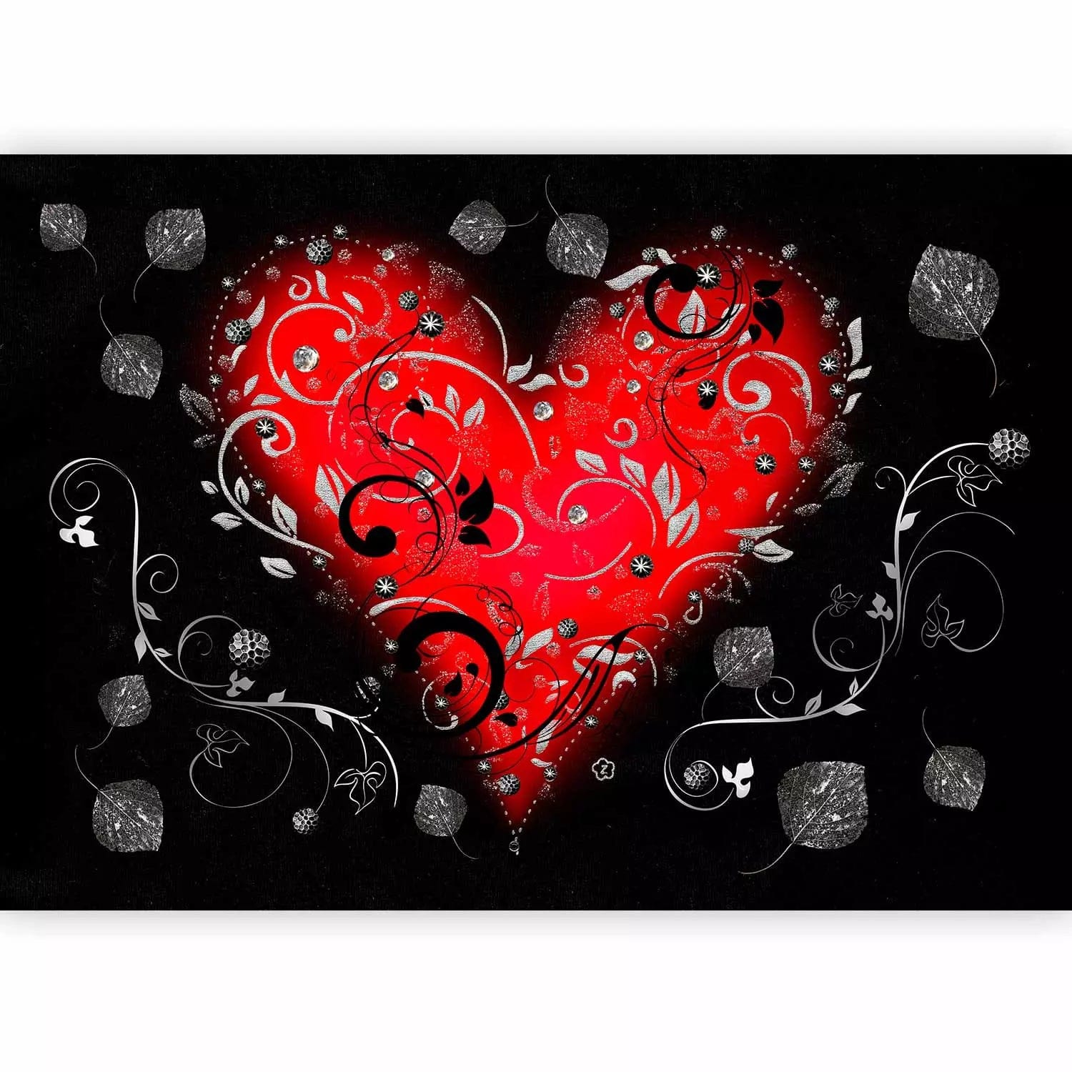 Fototapetes ar sarkanu sirds uz melna fona (romantiskas fototapetes) G-ART