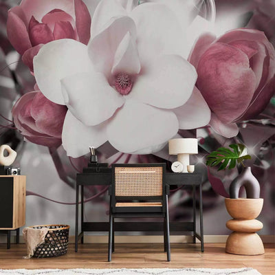 Wall Murals - Beautiful Magnolia Bouquet in shades of maroon, 89802G-ART