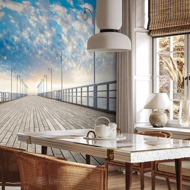 Wall Murals - Pier, blue sea and calm sky with clouds, 61682 G-ART