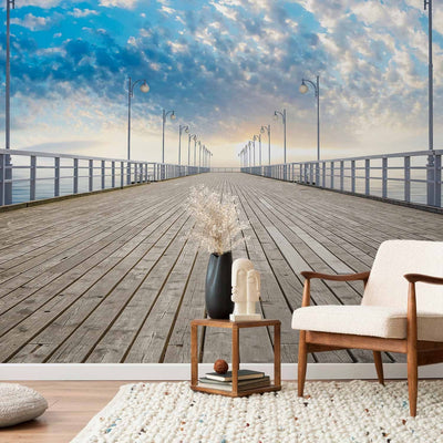 Wall Murals - Pier, blue sea and calm sky with clouds, 61682 G-ART