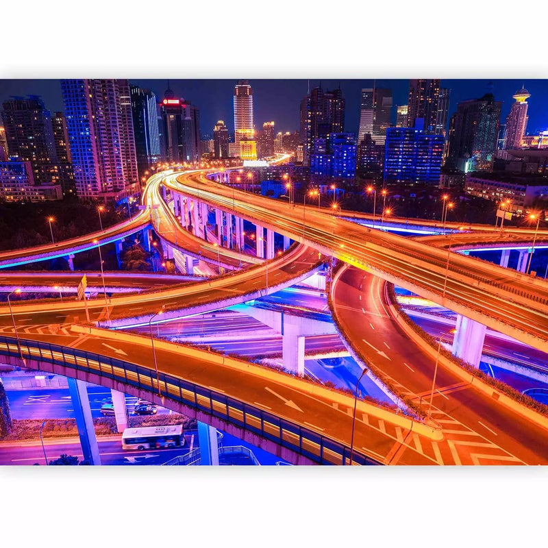 Modern Wall Murals with endless night roads - night speed g -art