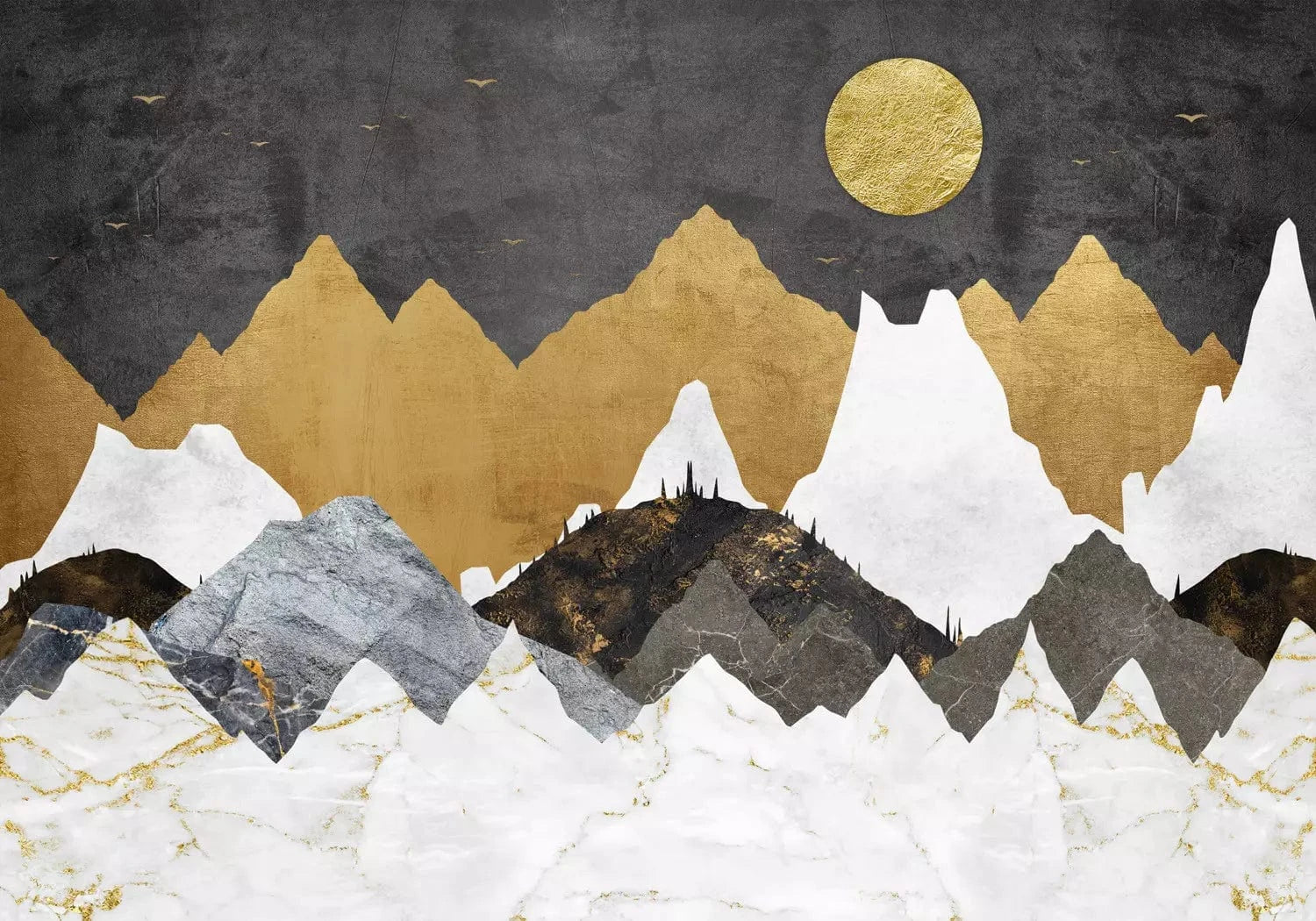 Fototapetes - nakts debess ainava ar Mēness virs kalniem G-ART