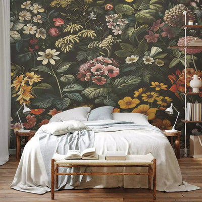 Wall Murals - diverse flowers in a dark, elegant composition, 160787 G-ART