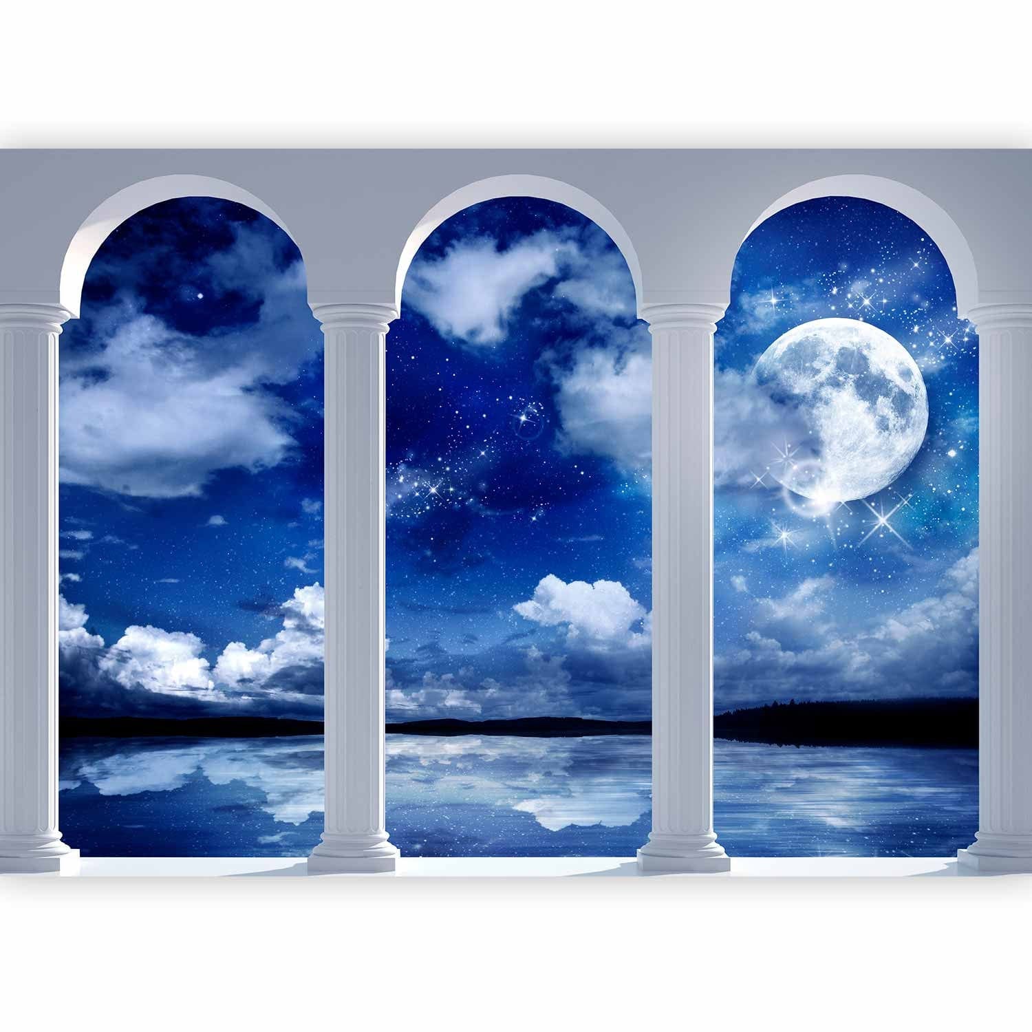 Fototapetes guļamistabai zilos toņos - Nakts Grieķijā, 61810  G-ART