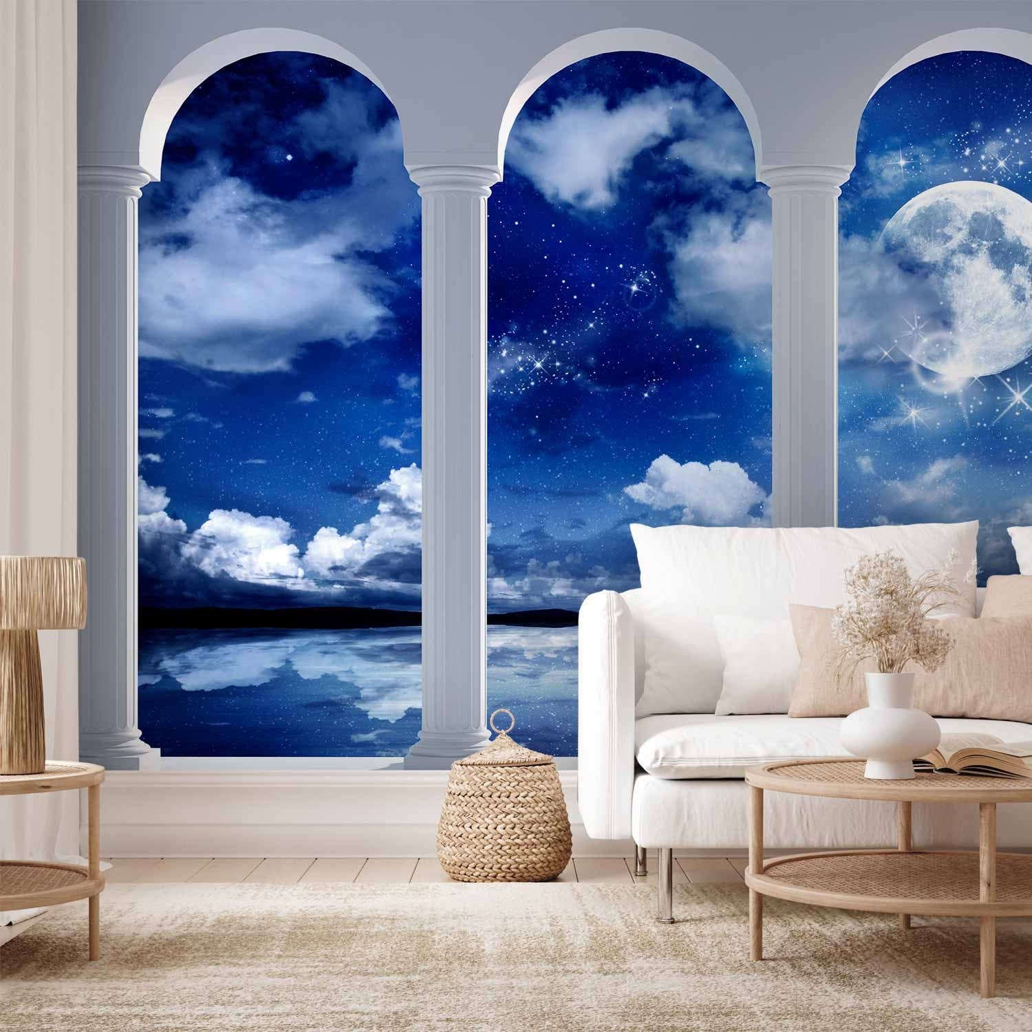 Fototapetes guļamistabai zilos toņos - Nakts Grieķijā, 61810  G-ART