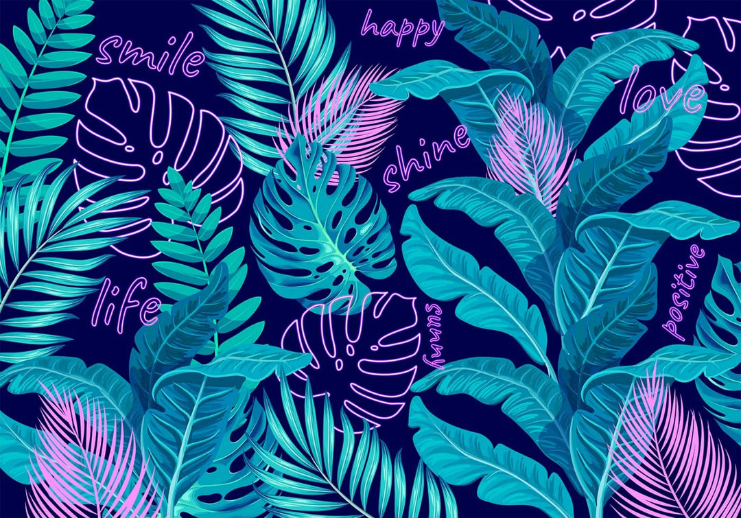 Fototapetes - Lapas un uzraksti spilgtās un dzīvās neona krāsās G-ART