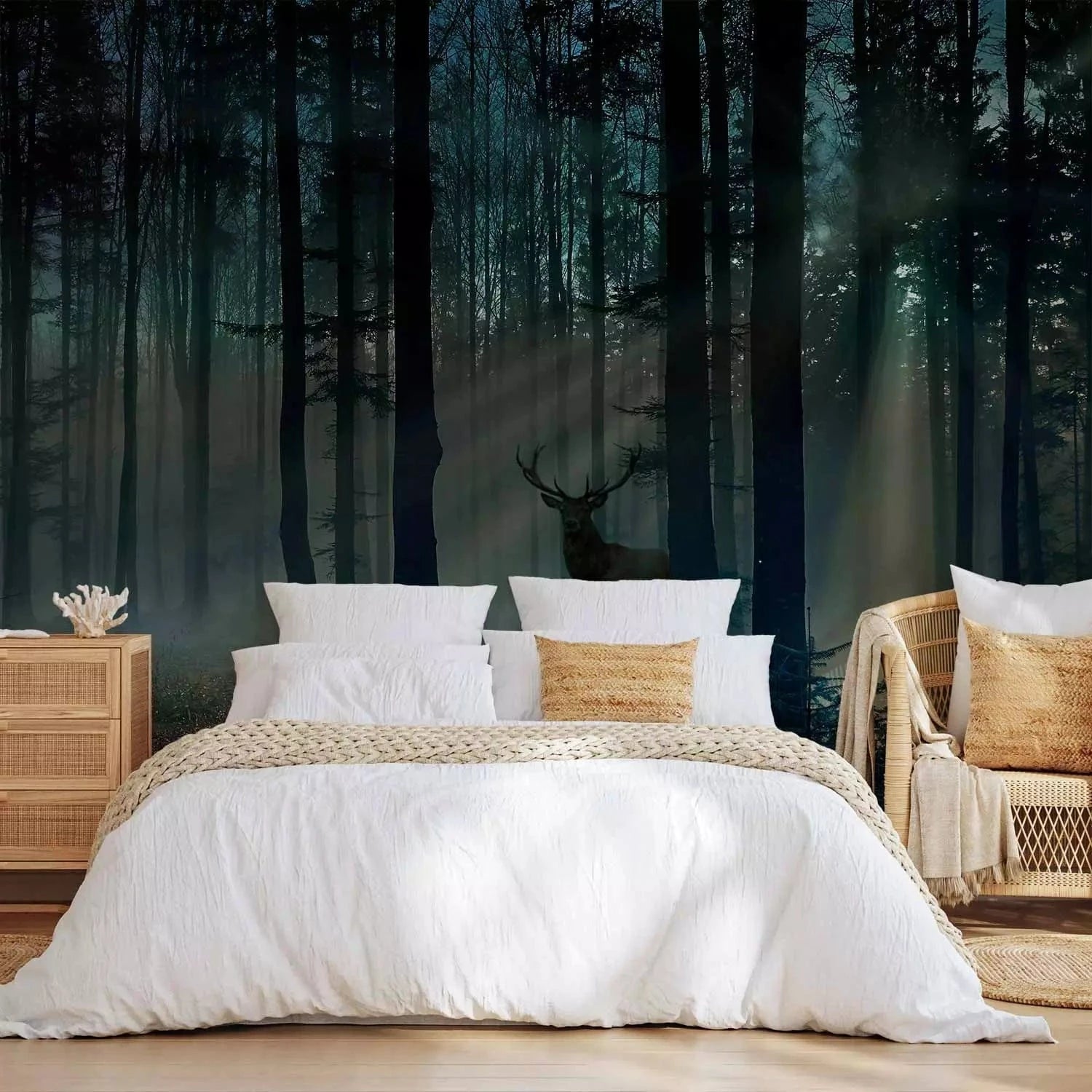 Fototapetes - Noslēpumainais mežs un briedis mistiskos zilos toņos  G-ART