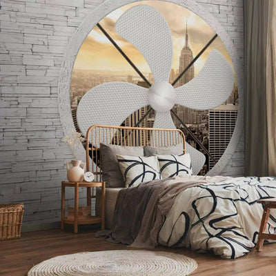 Wall Murals -Wall Murals With New York view through a huge fan G-art