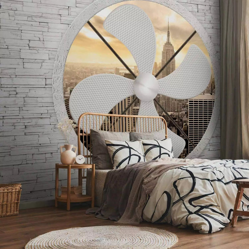 Wall Murals -Wall Murals With New York view through a huge fan G-art