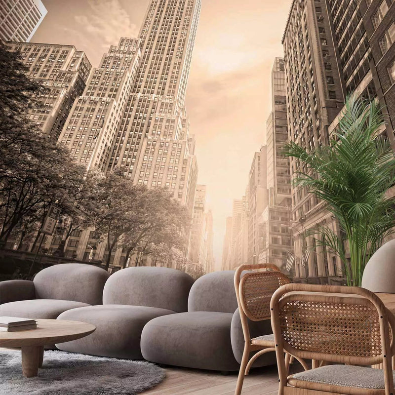 Wall Murals with New York taxis. Brown color - sepia, 61501 G-ART