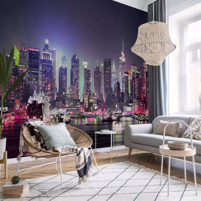 Wall Murals - Wall Murals with Manhattan view panorama at night purple g-art