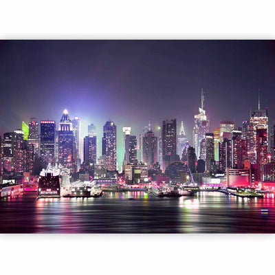 Wall Murals - Wall Murals with Manhattan view panorama at night purple g-art