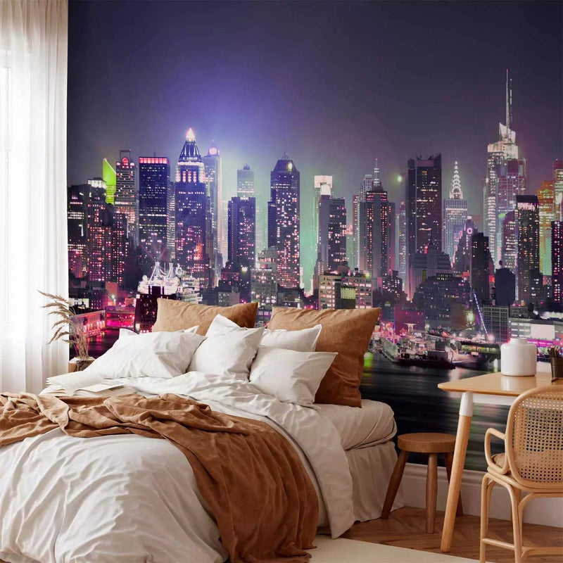 Wall Murals - Wall Murals with Manhattan view panorama at night purple g-art