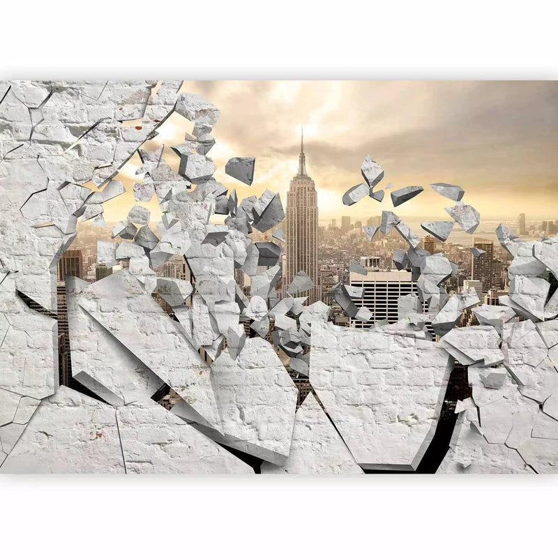 Wall Murals - New York landscape with clouds behind white brick walls g-art