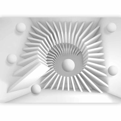 3D Fototapetes - Balta 3D apļa ilūzija ar sfērām - dažādi izmēri G-ART