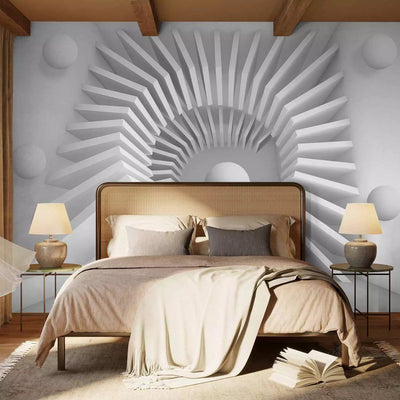 3D Wall Murals - White 3D Circle illusion with spheres - different sizes G -art